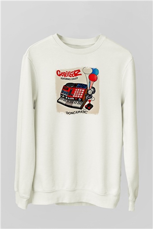 Gorillaz Baskılı Unisex Beyaz Sweatshirt