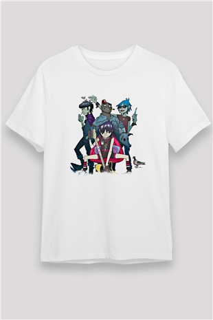 Gorillaz Baskılı Unisex Beyaz Tişört