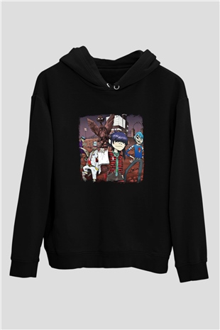 Gorillaz Baskılı Unisex Siyah Hoodie