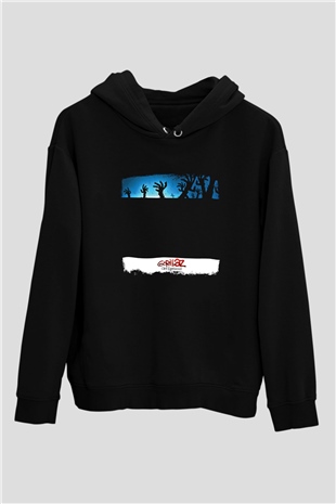 Gorillaz Baskılı Unisex Siyah Hoodie