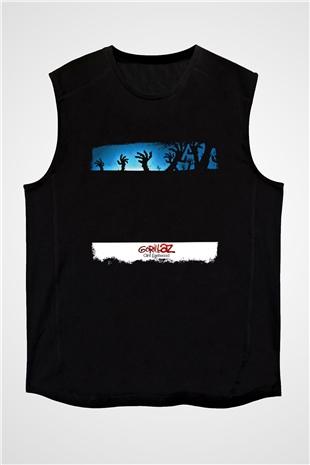 Gorillaz Baskılı Unisex Siyah Kolsuz Tişört