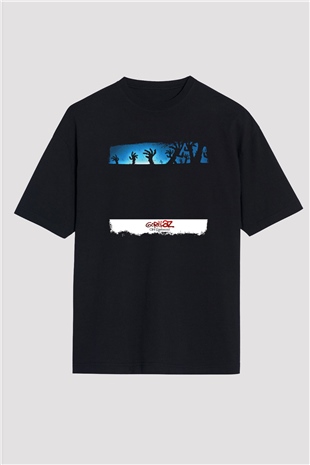 Gorillaz Baskılı Unisex Siyah Oversize Tişört