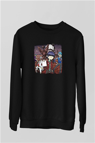 Gorillaz Baskılı Unisex Siyah Sweatshirt