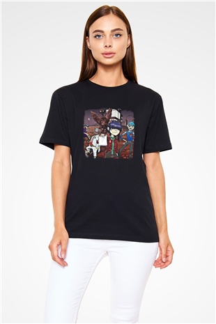 Gorillaz Baskılı Unisex Siyah Tişört