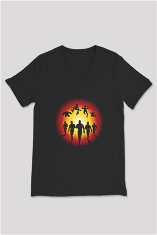 Gorillaz Baskılı Unisex Siyah V Yaka Tişört