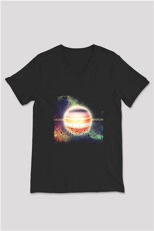 Gorillaz Baskılı Unisex Siyah V Yaka Tişört
