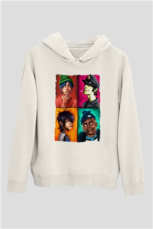 Gorillaz Beyaz Unisex Kapüşonlu Sweatshirt