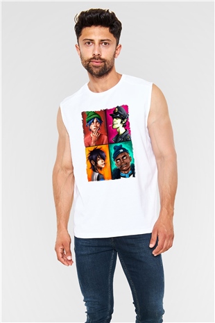 Gorillaz Beyaz Unisex Kolsuz Tişört