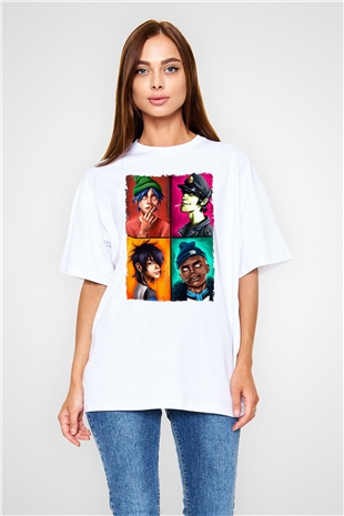 Gorillaz Beyaz Oversize Tişört Oversize T-shirt - TişörtFabrikası