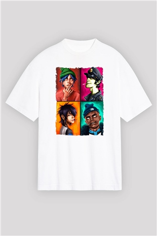 Gorillaz Beyaz Oversize Tişört Oversize T-shirt - TişörtFabrikası