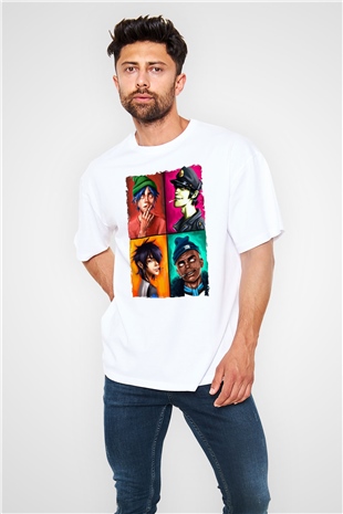 Gorillaz Beyaz Oversize Tişört Oversize T-shirt - TişörtFabrikası