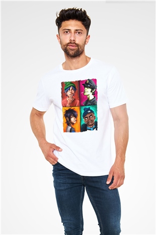 Gorillaz Beyaz Unisex Tişört T-Shirt - TişörtFabrikası