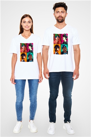Gorillaz Beyaz Unisex V Yaka Tişört