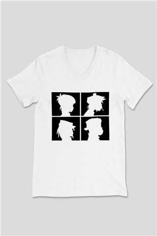 Gorillaz Beyaz Unisex V Yaka Tişört T-Shirt