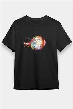 Göz Anatomisi Baskılı Unisex Siyah Tişört - Tshirt
