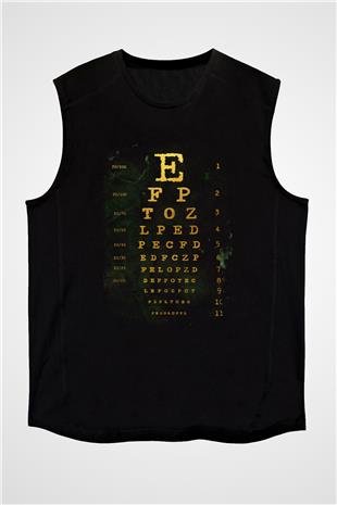Göz Grafiği Diyagramı Baskılı Unisex Kolsuz Siyah Tişört - Tshirt
