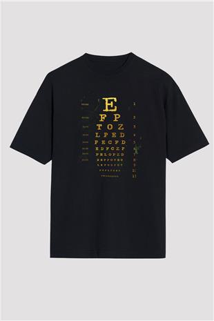 Göz Grafiği Diyagramı Baskılı Unisex Oversize Tişört - Tshirt