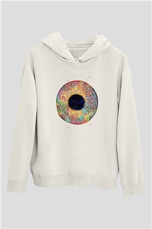 Göz İrisi Baskılı Unisex Ekru Hoodie