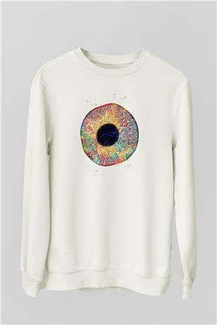 Göz İrisi Baskılı Unisex Ekru Sweatshirt