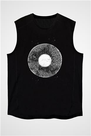 Göz İrisi Baskılı Unisex Kolsuz Siyah Tişört - Tshirt