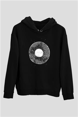 Göz İrisi Baskılı Unisex Siyah Kapüşonlu Sweatshirt
