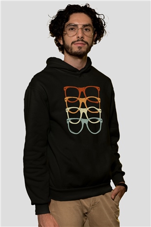 Gözlükçü Siyah Unisex Kapüşonlu Sweatshirt