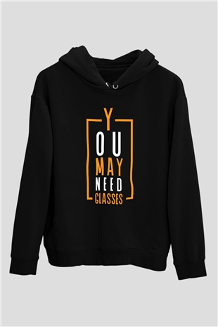 Gözlükçü Siyah Unisex Kapüşonlu Sweatshirt