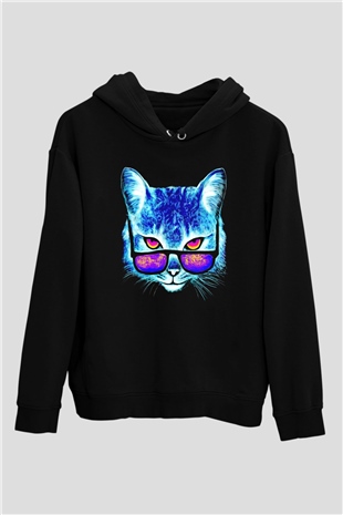 Gözlüklü KediSiyah  Unisex Hoodie