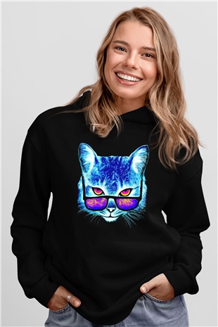 Gözlüklü KediSiyah  Unisex Hoodie