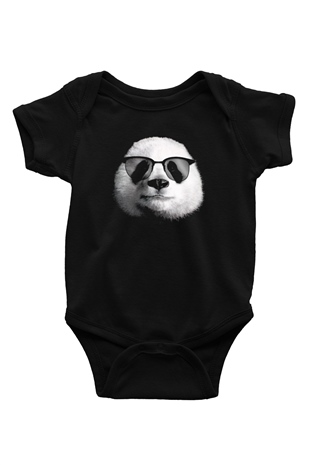 Gözlüklü Panda BaskılıSiyah  Bebek Body - Zıbın