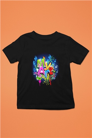Grafiker Baskılı Siyah Unisex Çocuk Tişört