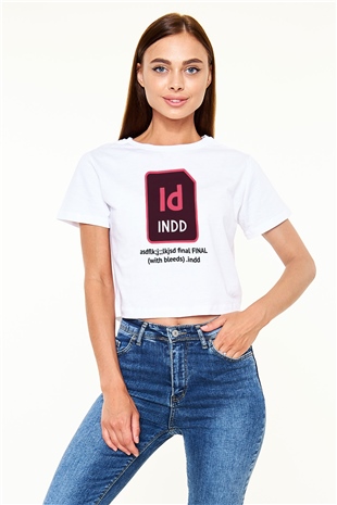 Grafiker Beyaz  Crop Top Tişört