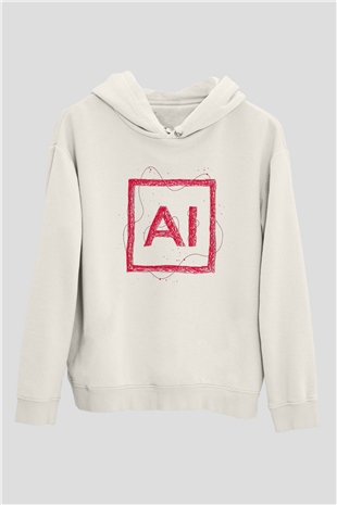 Grafiker Beyaz Unisex Kapüşonlu Sweatshirt