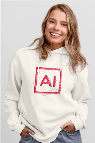 Grafiker Beyaz Unisex Kapüşonlu Sweatshirt