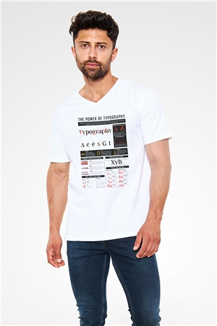 Grafiker Beyaz Unisex V Yaka Tişört