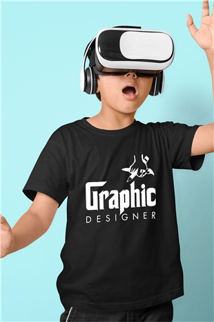 Grafiker Siyah Unisex Çocuk Tişört