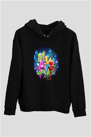 Grafiker Siyah Unisex Kapşonlu Sweatshirt