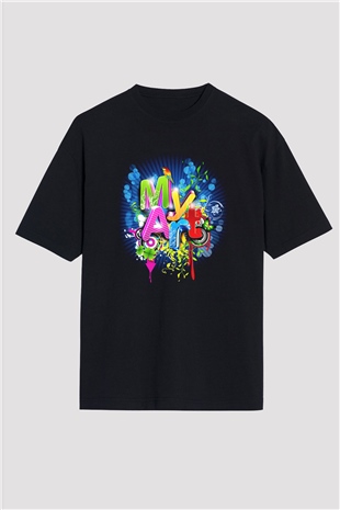 Grafiker Siyah Unisex Oversize Tişört T-Shirt