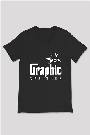 Grafiker Siyah Unisex V Yaka Tişört