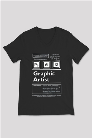 Grafiker Siyah Unisex V Yaka Tişört