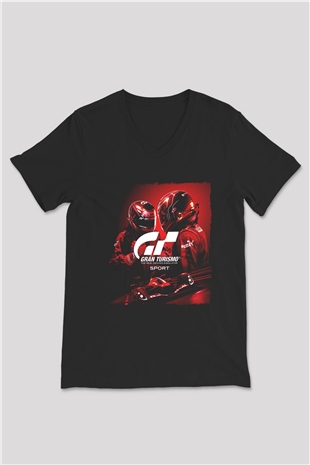 Gran Turismo Siyah Unisex V Yaka Tişört