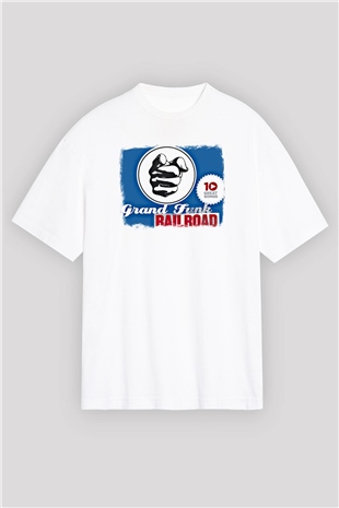 Grand Funk Railroad Baskılı Unisex Beyaz Oversize Tişört