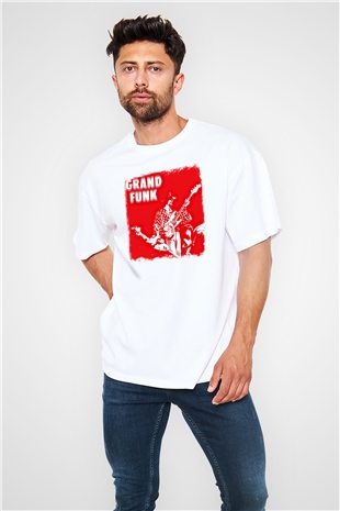 Grand Funk Railroad Baskılı Unisex Beyaz Oversize Tişört