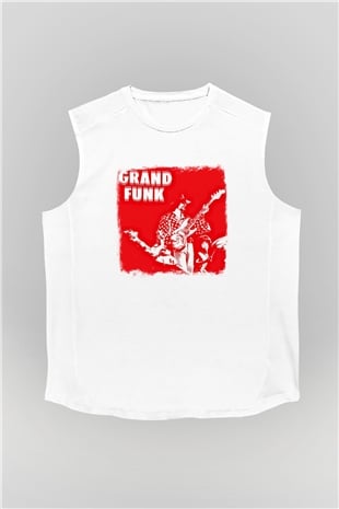 Grand Funk Railroad Baskılı Unisex Beyaz Kolsuz Tişört