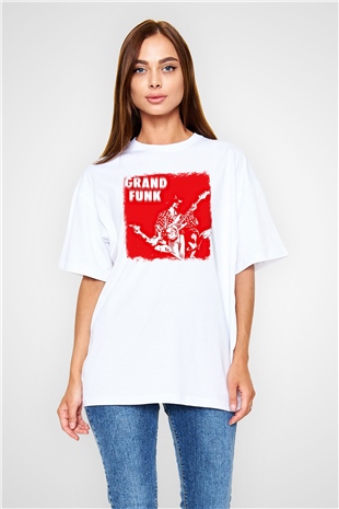 Grand Funk Railroad Baskılı Unisex Beyaz Oversize Tişört