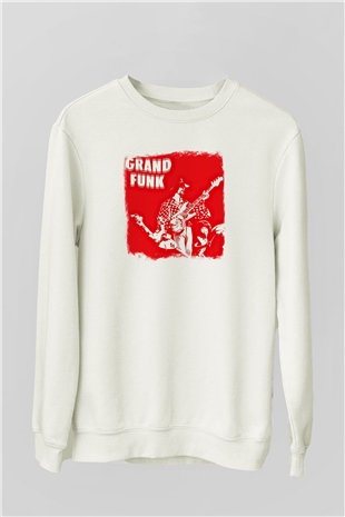 Grand Funk Railroad Baskılı Unisex Beyaz Sweatshirt