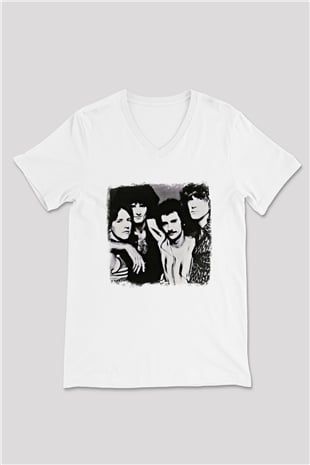 Grand Funk Railroad Baskılı Unisex Beyaz V Yaka Tişört