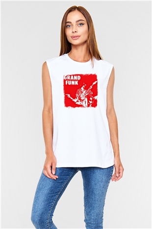 Grand Funk Railroad Baskılı Unisex Beyaz Kolsuz Tişört