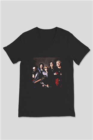 Grand Funk Railroad Baskılı Unisex Siyah V Yaka Tişört