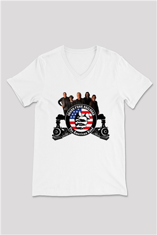 Grand Funk Railroad Beyaz Unisex V Yaka Tişört T-Shirt